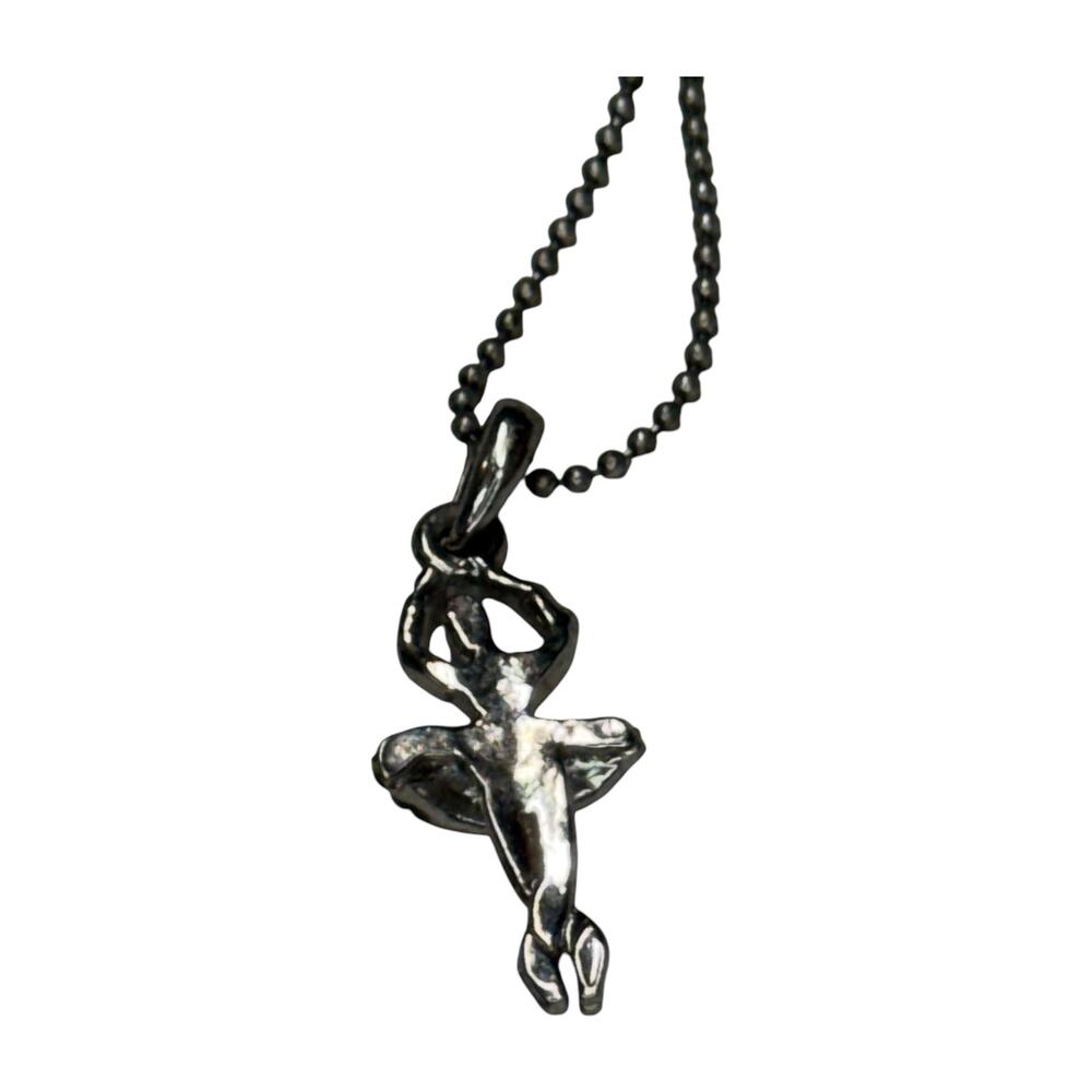Silver Ballerina Pendant Necklace Pink Rhinestone Ball Chain Dance - Picture 4 of 6